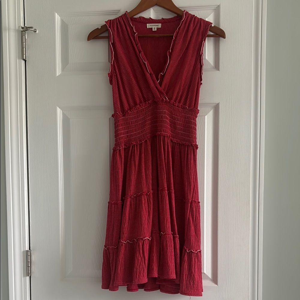 Max Studio Red Ruched Midi Sundress